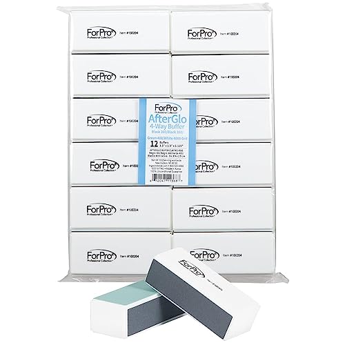 ForPro AfterGlo 4-Way Nail Buffer - 12 Count, Black & Green Grits