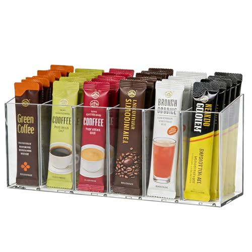 Acrylic Drink Packet Organizer with Removable Dividers - 6 Compartment Storage