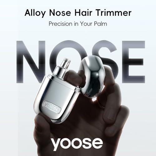 yoose Nose Hair Trimmer for Men and Women, Alloy Unibody, Painless Trimming, IPX7 Waterproof, Washable, USB-C Rechargeable, Long-Lasing, Low Noise, Portable Travel Electric Nose Trimmer, Silver
