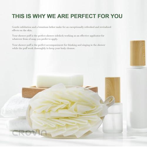 CROVIN Exfoliating Bath Puff Sponge - 2 Count with Elastic Hand Strap