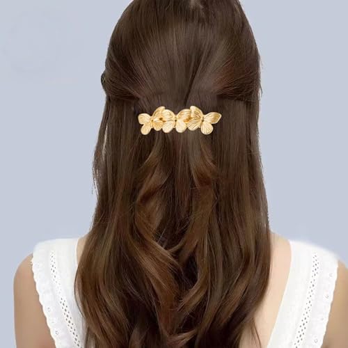 4PCS Gold Metal Hair Barrettes for Women, Elegant Bow & Claw Styles, for Thick & Fine Hair - Gold E