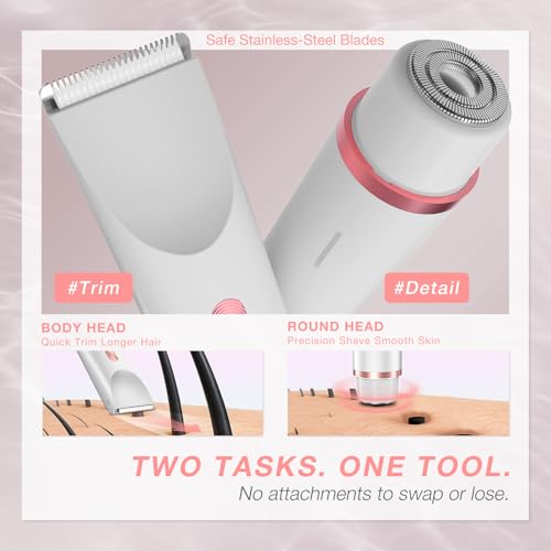 Bikini Trimmer for Women - Dual-Head Electric Groomer, White Rose