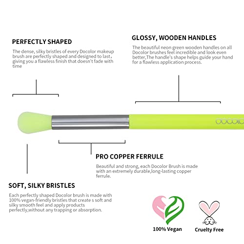 docolor Neon Green Eyeshadow Brush Set 15Pcs – Makeup Tools for Eye Shading & Blending
