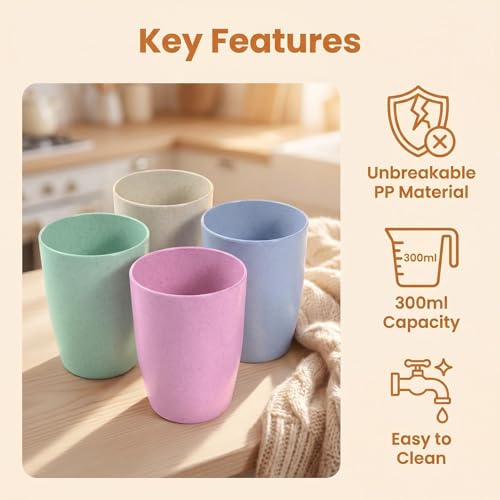 Unbreakable Plastic Toothbrush Cup Set - 4 Pack Bathroom Travel Organizer