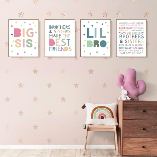 Brother and Sister Wall Art Prints - Set of 4 Unframed Decor