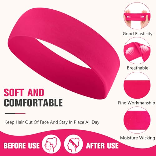 Hotop Rose Red 30 Pcs Non-Slip Stretchy Sport Headbands for Women