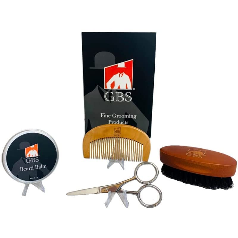 G.B.S Premium Beard Kit with Boar Bristle Brush, Comb, Balm & Scissors