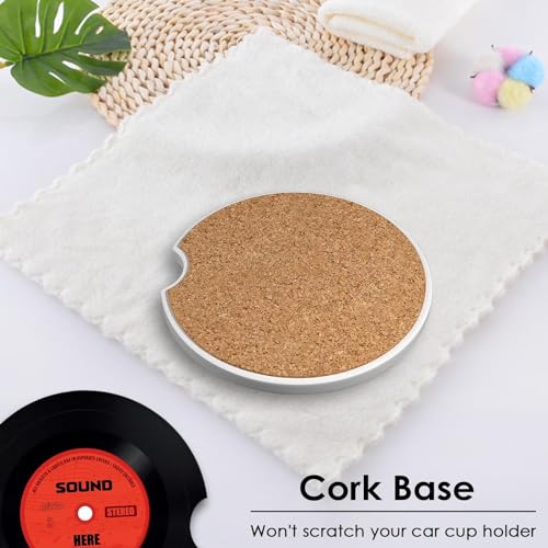 Ceramic Car Coasters for Drinks - 2 Pack, 2.6" Music Red