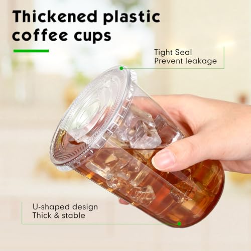Baderke 50 Sets 16 oz Clear Plastic Cups with Lids & Straws