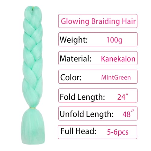 Mint Green Glow in the Dark Jumbo Braiding Hair Extensions - 24 Inch, 3pcs