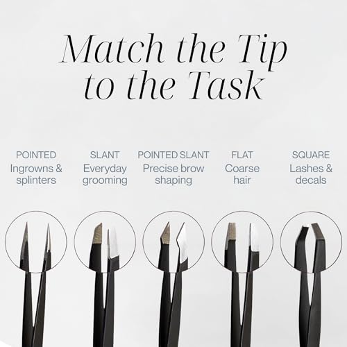 5-Piece Stainless Steel Tweezers Set - Precision Slant & Pointed Tweezers for Eyebrows, Ingrown Hair & Splinter Removal
