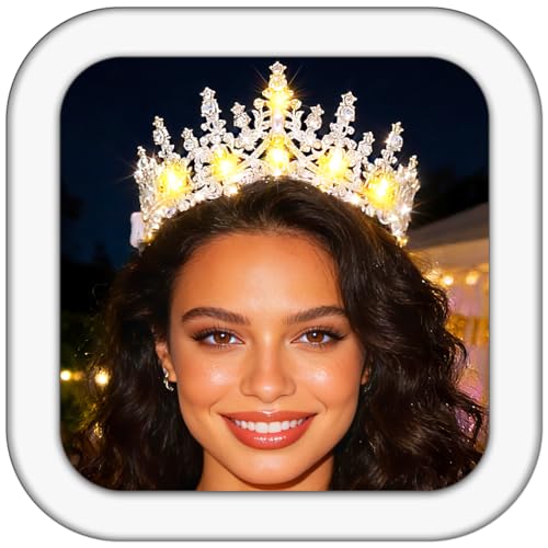 Urieo Light-Up Crystal Queen Crown LED Tiara for Prom and Bridal Parties