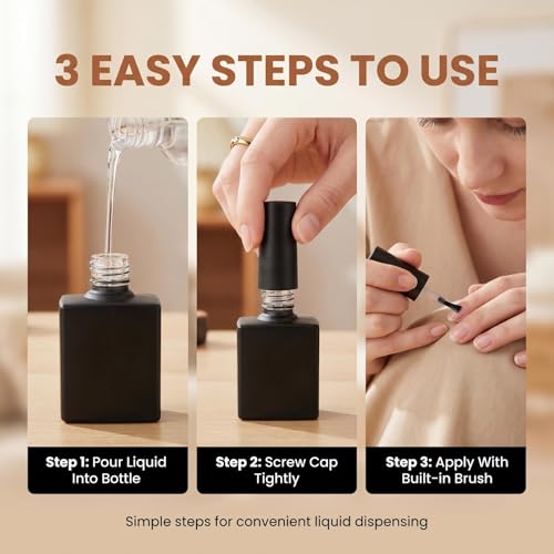 UPSTORE 6 Pack 10ml Matte Black Glass Nail Polish Bottles with Brush, Travel-Friendly