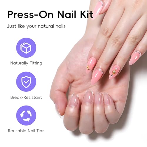 PEACECOLOR Short Medium Almond Gel Nail Tips Kit with 240pcs & Nail Art Supplies