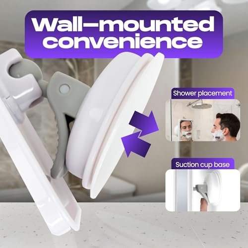 Fog-Free Shower Mirror with 360° Swivel & Razor Hooks - 4.5x6 in