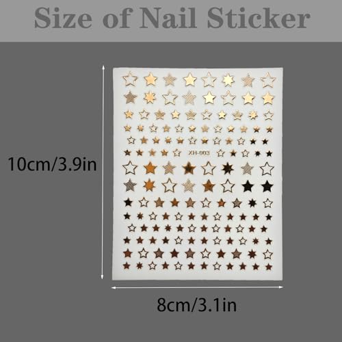 3D Star Nail Stickers - 12 Colorful Self-Adhesive Decals