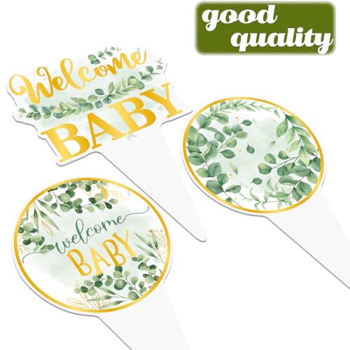Sage Green Baby Shower Cupcake Toppers - 48PCS Eucalyptus Decor