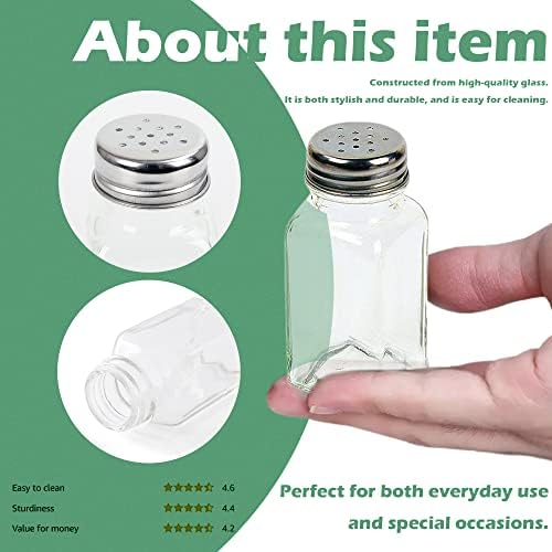 HESSION 4-Pack Glass Salt and Pepper Shakers with Stainless Steel Lids