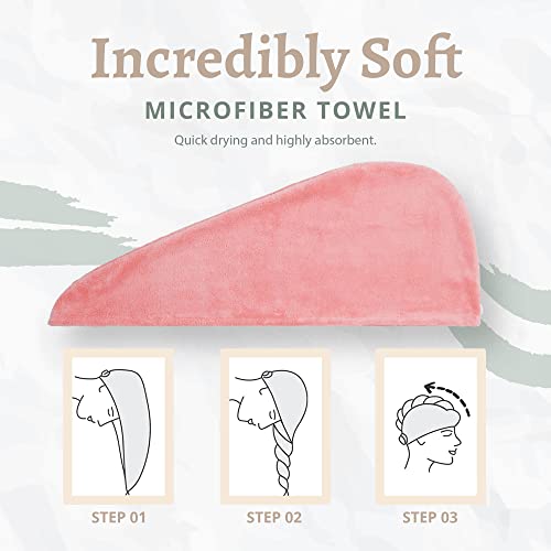 Pink Microfiber Hair Towel Wrap with Buttons - One Size Turban for Drying Hair