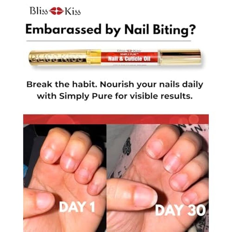 Bliss Kiss Fragrance Free Nail Oil Cuticle Pen with Vitamin E & Jojoba - Nail Strengthener Nail Growth Serum for Brittle Peeling Breaking Thin Nails