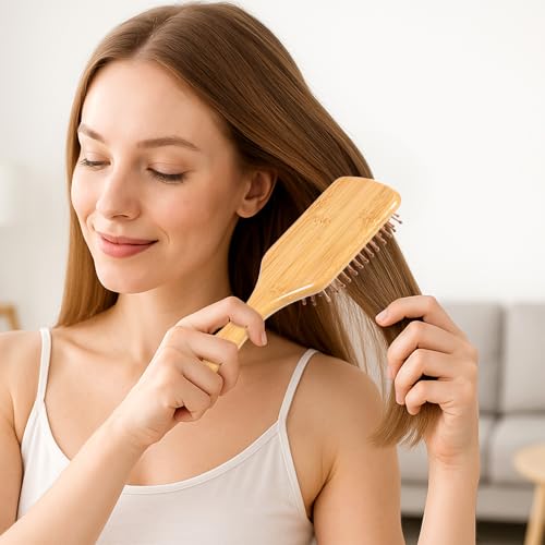 6 Pcs Bamboo Hair Brushes Set for Scalp Massage & Detangling