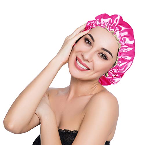 ELIHAIR Large Satin Sleep Bonnet for Frizzy Hair - Reversible & Adjustable Rose/Beige