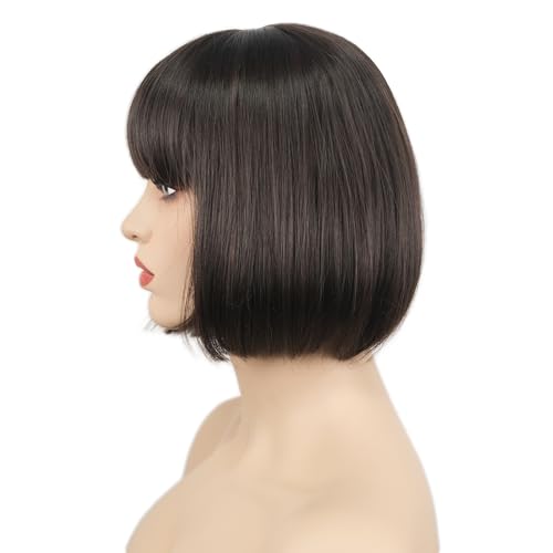 Lydell 8" Short Bob Wig with Flat Bangs - Heat Resistant Synthetic Hair