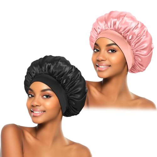 ZHENSILK 2-Pack Silk Sleep Bonnets for Women - Soft Satin Hair Wraps