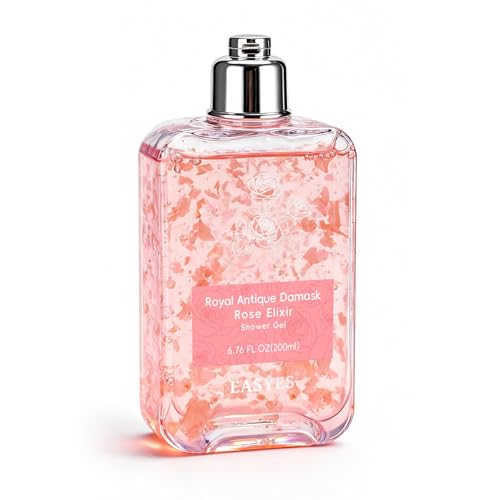 Easyes Rose Essence Body Wash for Women 1 Pack - Damask Rose Shower Gel with Real Petals, Hydrating with Hyaluronic Acid & Coconut Oil, 7 oz