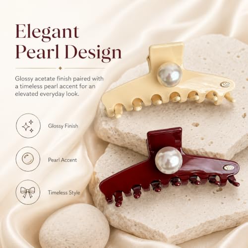 Babeorn 4.33-Inch Large Acetate Hair Claw Clip with Pearl Accent