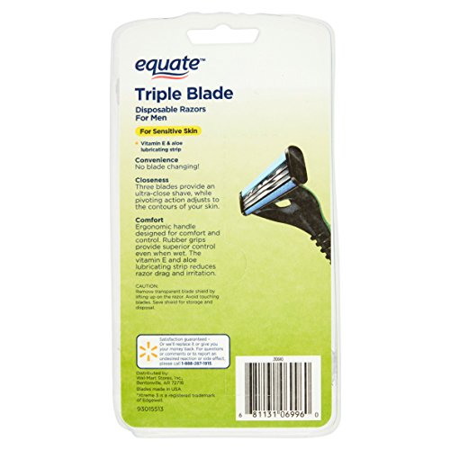 Equate Triple Blade Disposable Razors for Men - 8 Count Pack