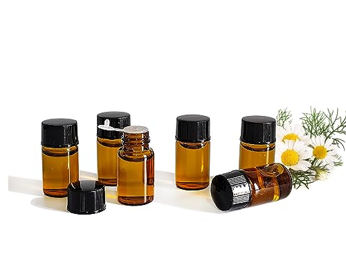 AGENIZ 3ML Amber Essential Oil Sample Bottles Set with Black Screw Caps - 50 Pack