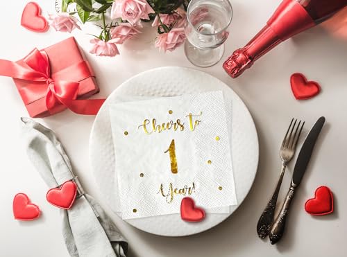 Cheers to 1 Year Cocktail Napkins - 50 Pack, 3-Ply, Eco-Friendly