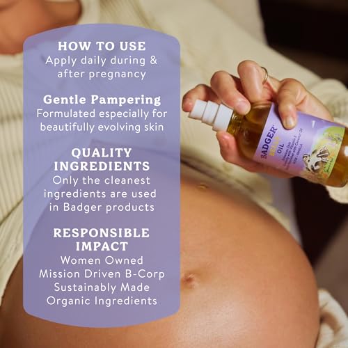 Badger Organic Pregnancy Belly Oil - Jojoba & Coconut, 4 oz