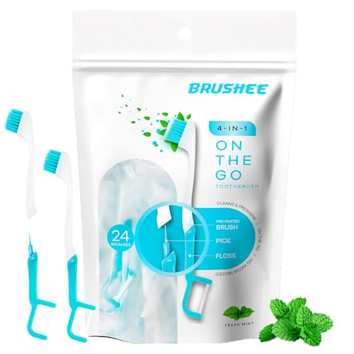 Brushee Disposable Travel Toothbrush 24-Pack with Mint Paste