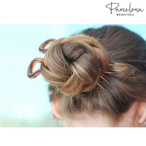 Parcelona French 3-Inch Wavy U-Shaped Hair Pins - Tortoise Shell (Set of 3)