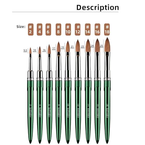 Kolinsky Acrylic Nail Brush Size 10 - Green Chrome Handle