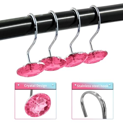 Gibelle Pink Crystal Diamond Shower Curtain Hooks - 12PCS