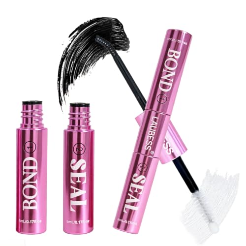 LAUBESS Waterproof 2-in-1 Black Lash Bond & Clear Seal for False Eyelash Clusters 5ml+5ml