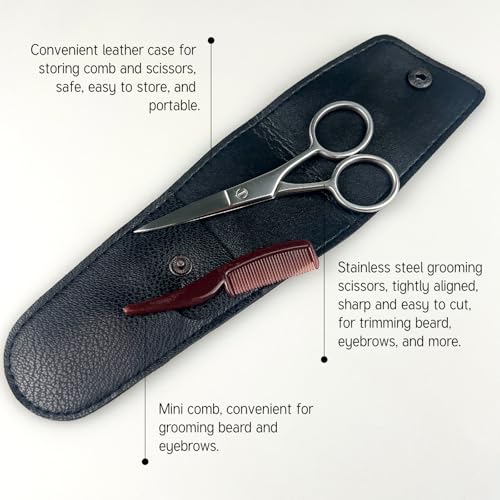 Precision Mustache Grooming Set with Scissors & Comb - Travel Kit