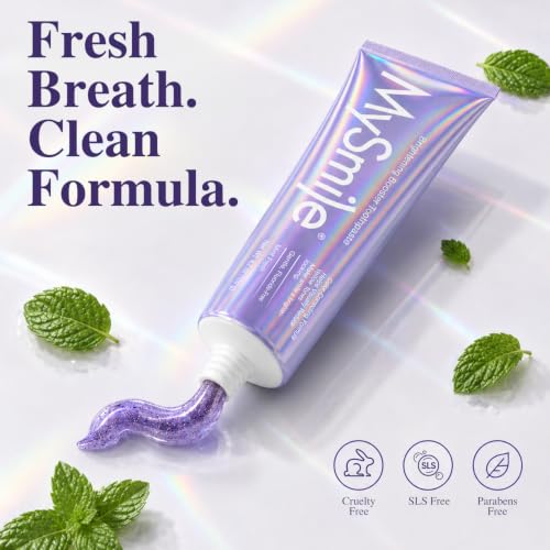 MySmile Purple Whitening Toothpaste for Sensitive Teeth - Fluoride-Free, Enamel Support, Fresh Mint Flavor