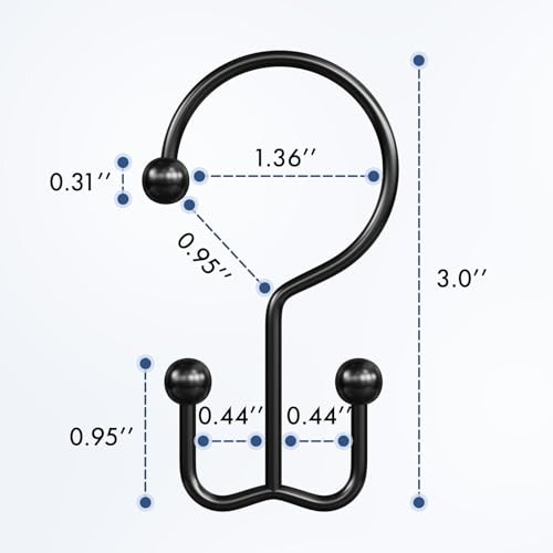 Matte Black Shower Curtain Hooks - 24 Pcs Rust-Proof Double Hook Rings