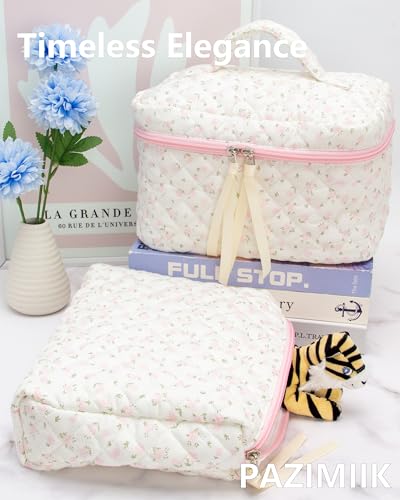 Quilted Makeup Pouch for Women - Travel Cosmetic Organizer