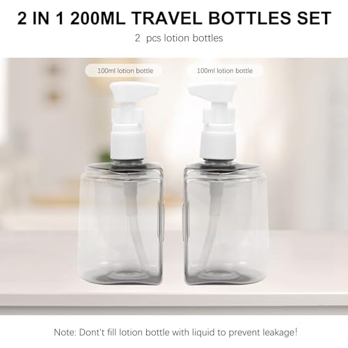 Skycase 2-in-1 Travel Bottles Set Gray Leak-Proof Refillable TSA Approved Toiletries Kit with Labels & Funnel