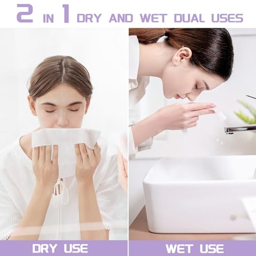 LRCXL 400 Count Disposable Face Towels - Soft Cotton Dry Wipes for Makeup Removal & Cleansing