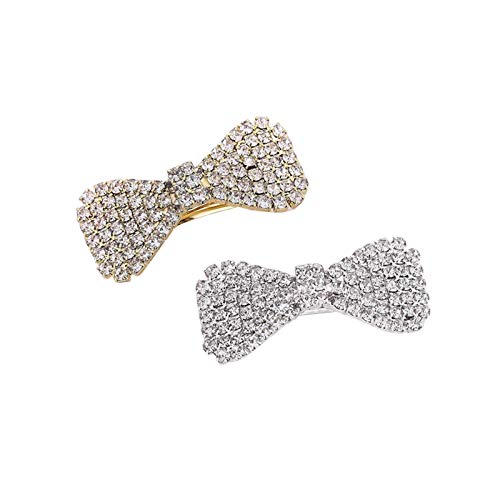 Ruihfas 2Pcs Crystal Rhinestone Mini Hair Bow Barrettes for Women & Girls