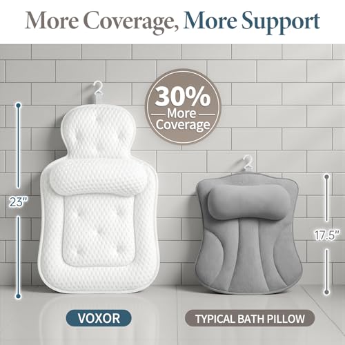 Bath Pillow for Tub - Comfortable White Standard Cushion with 54 Non-Slip Suction Cups