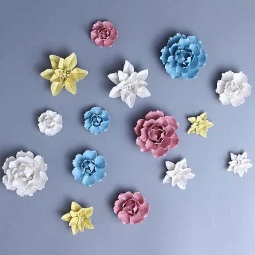 Handmade 3D Pink Flower Ceramic Wall Art for Home Decor