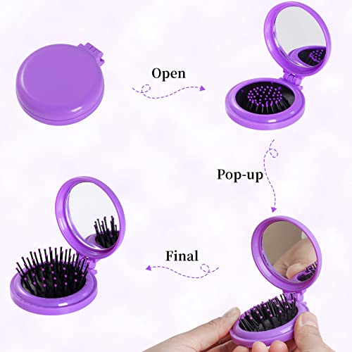 2-Pack Folding Travel Hair Brushes with Mirror - Portable Mini Brushes