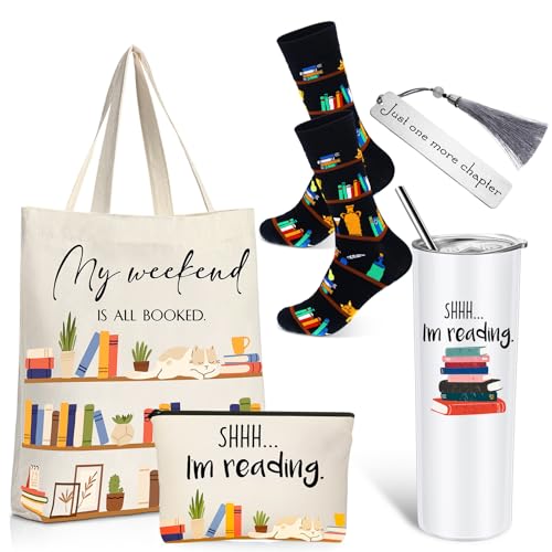 5-Piece Book Lover Gift Set: 20oz Tumbler, Tote Bag, Socks & Accessories